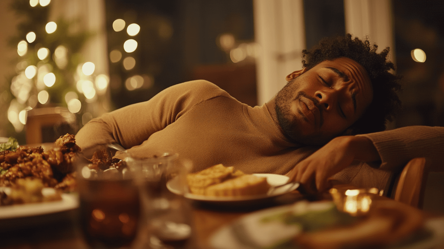 A full man after eating a holiday feast