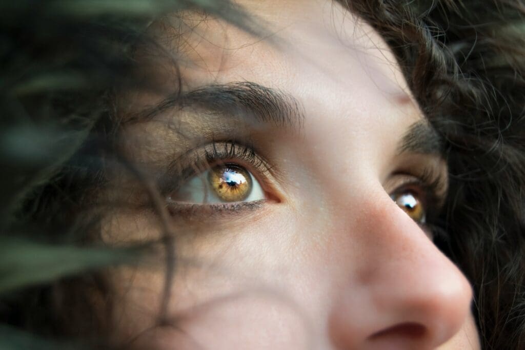 closeup photo of a woman's eyes