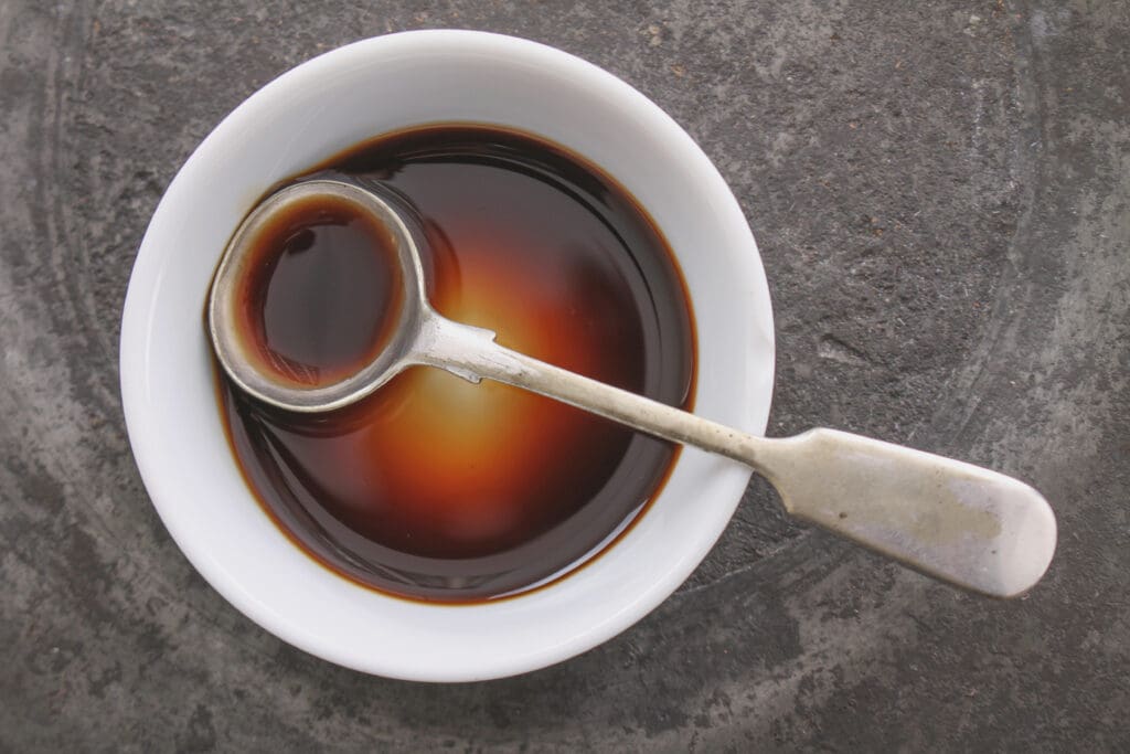 Worcestershire sauce in dish