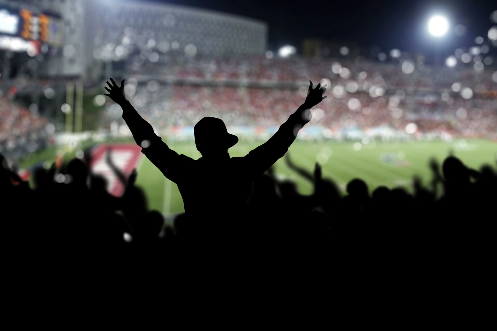 Fan watching football game
