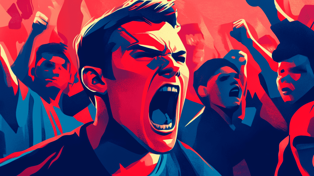 Angry fan shouting at a sporting event