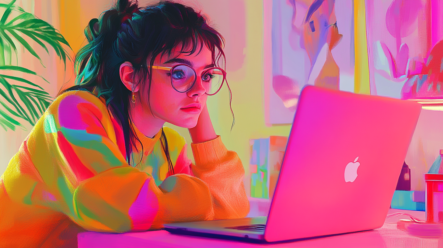 Gen Z woman looking at laptop