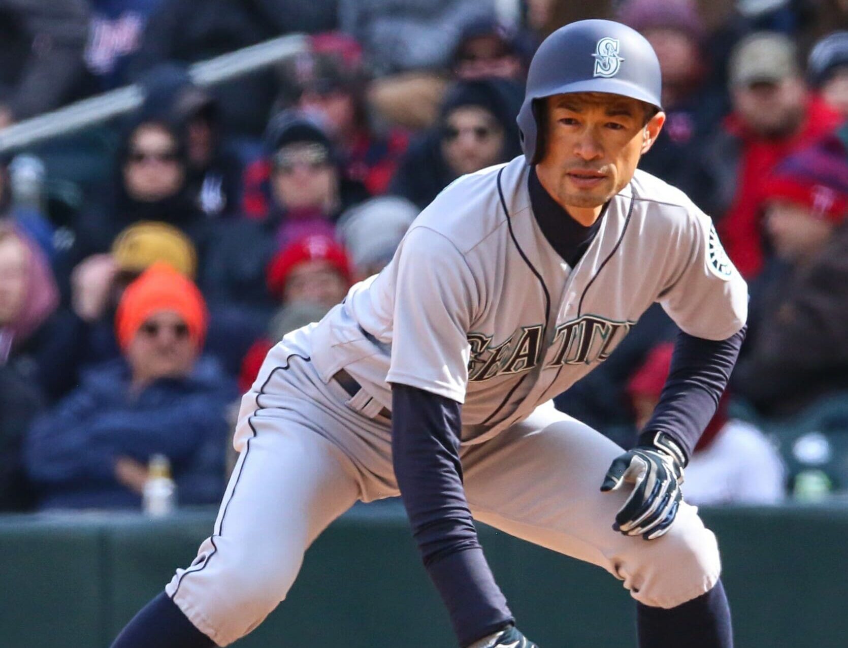 Ichiro Suzuki in action, crowd background