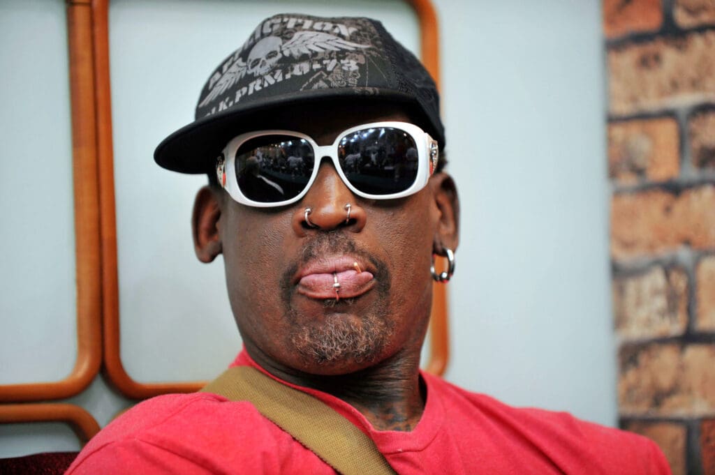 Retured NBA star Dennis Rodman of the US Pro-ball Legend attends a press conference for the US Pro-ball Legend China tour in Taiyuan city, northwest Chinas Shanxi province, 8 May 2012