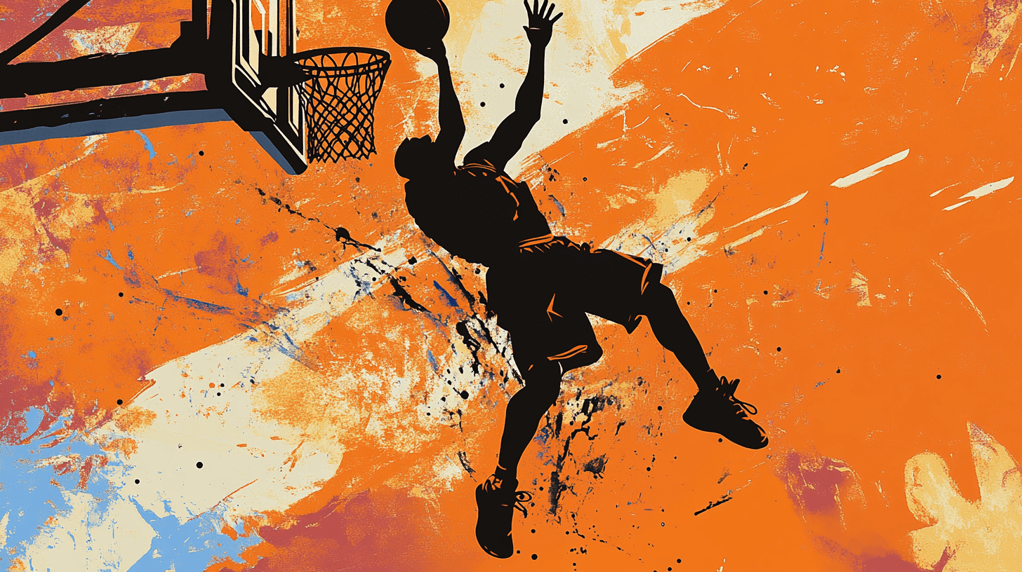 Basketball player slam dunking