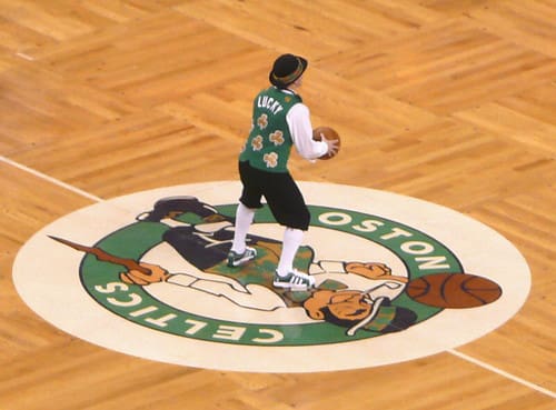 Lucky takes a shot from half court