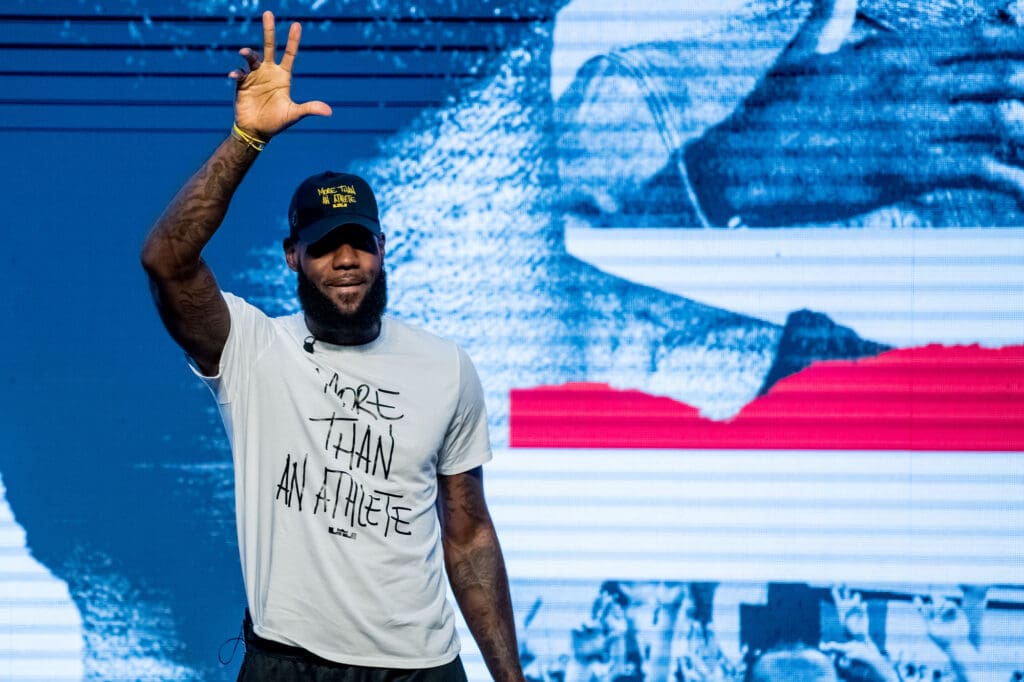NBA star LeBron James of Los Angeles Lakers attends the POWER OF SPORTS fan meeting event during his China tour in Shanghai, China, 25 August 2018.