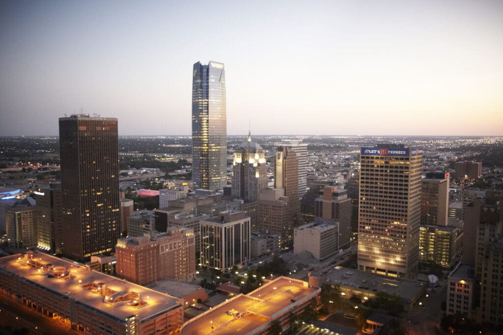 Downtown Oklahoma City skyline at twilight