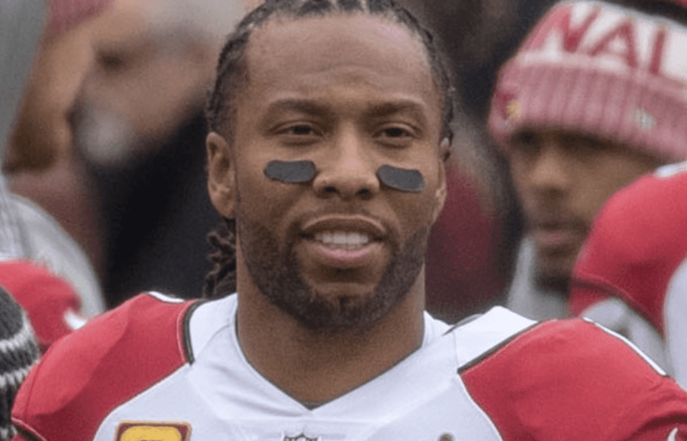 Larry Fitzgerald with eye black smiling