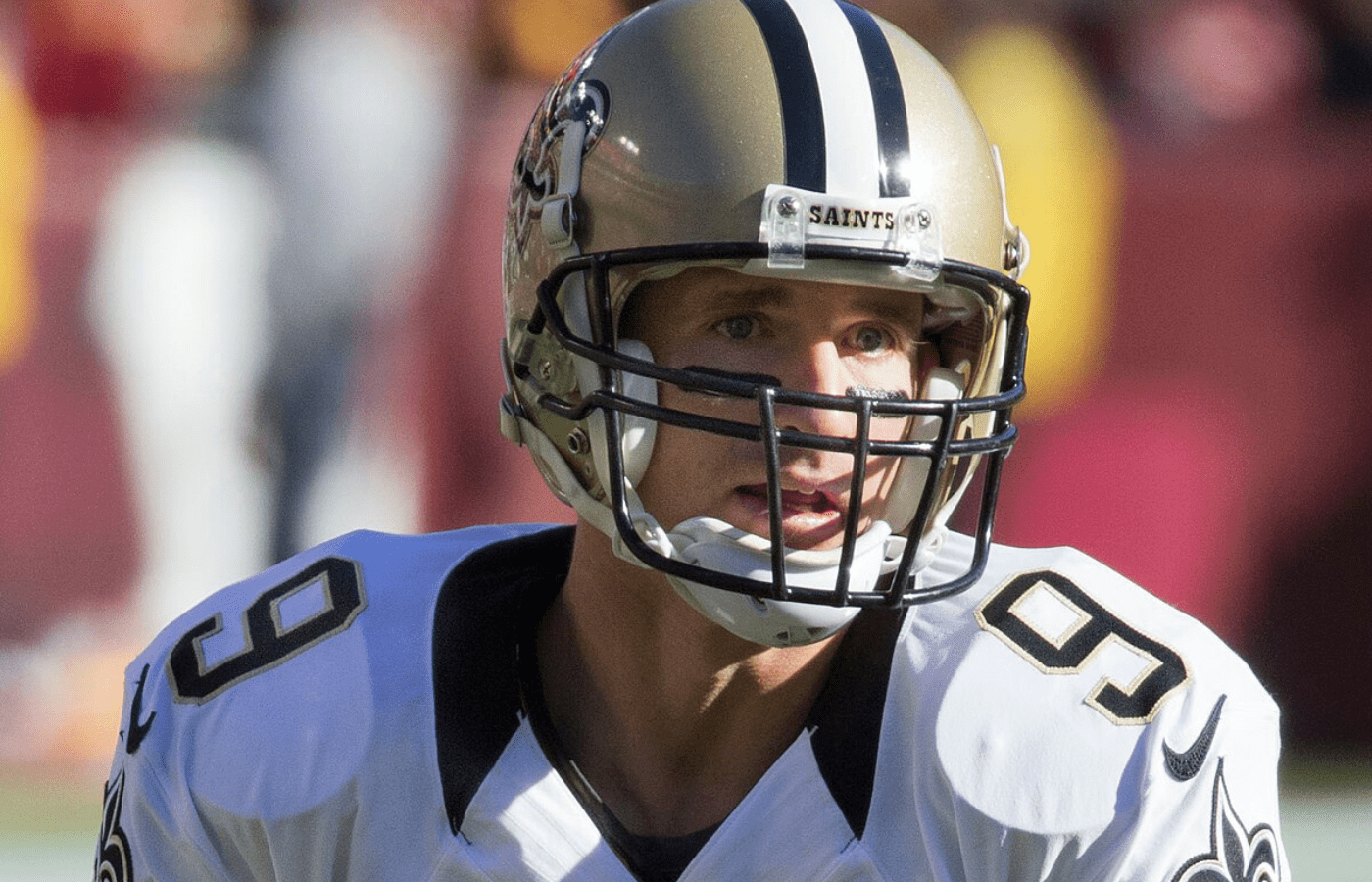 Drew Brees wearing Saints helmet