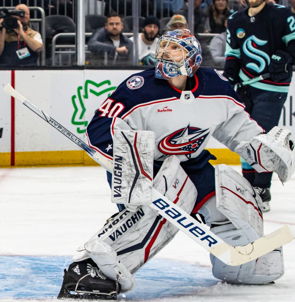 Columbus Blue Jackets at Seattle Kraken - 2024-01-28 - Daniil Tarasov (cropped)