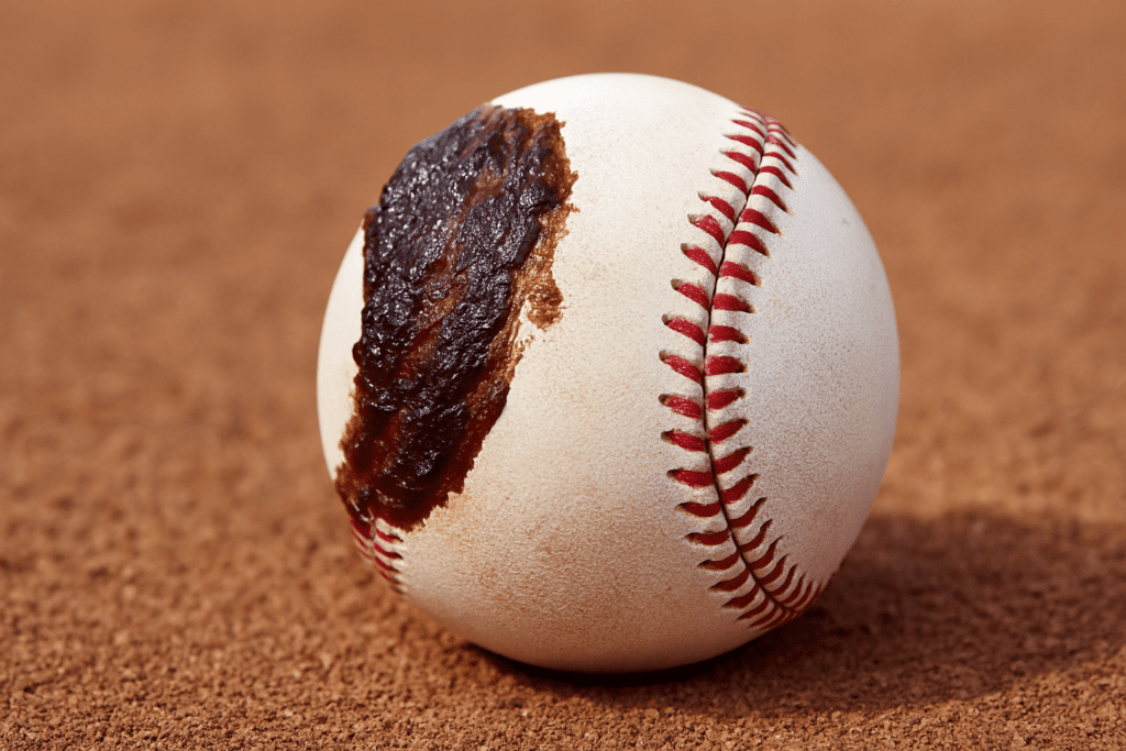Depiction of a baseball with pine tar for cheating