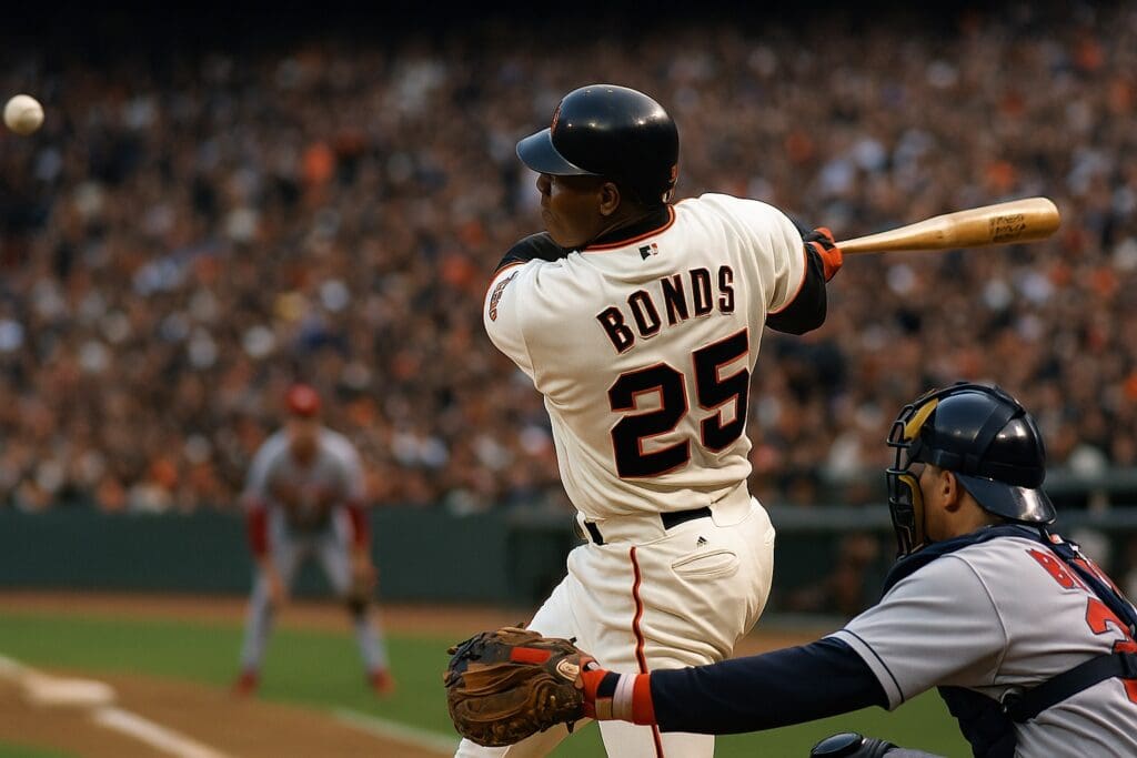 Barry Bonds at bat, generated by AI
