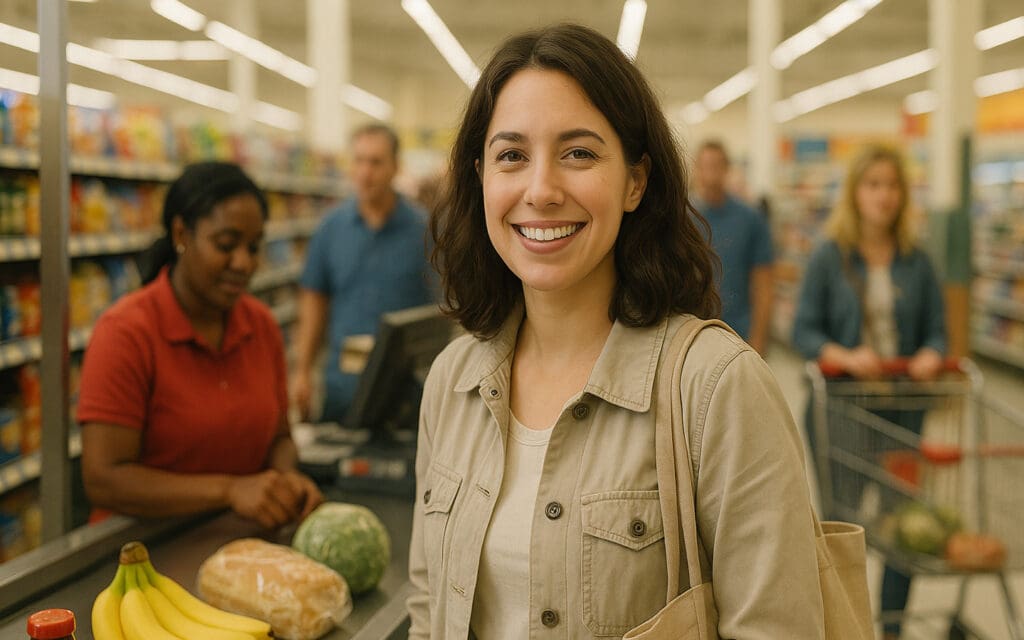 smiling grocery shopping woman