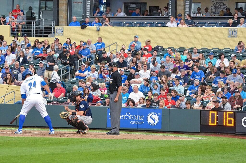 A pitch clock displayed at Werner Park in 2015