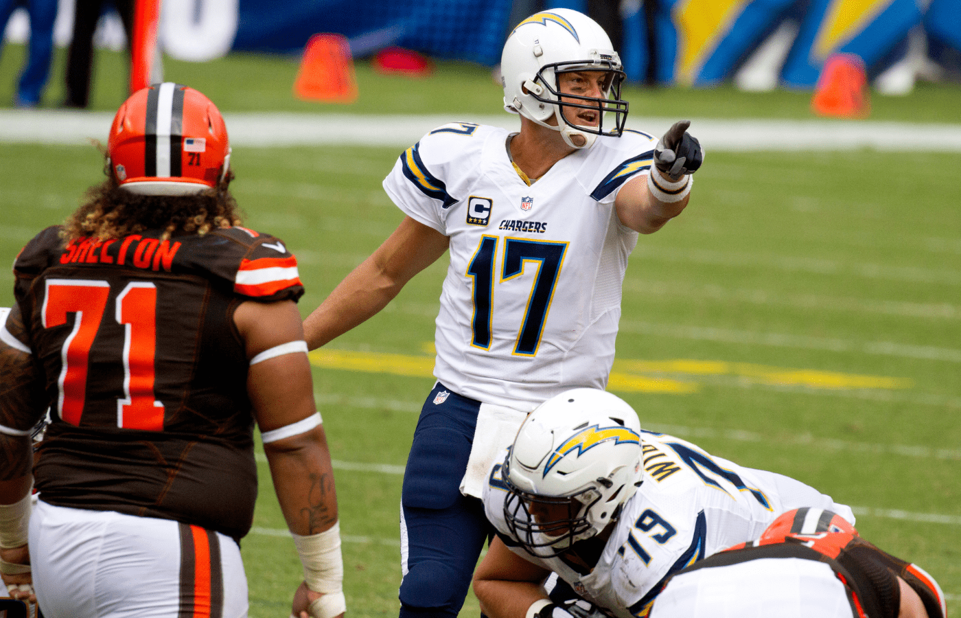 Philip Rivers Intense football match is in progress