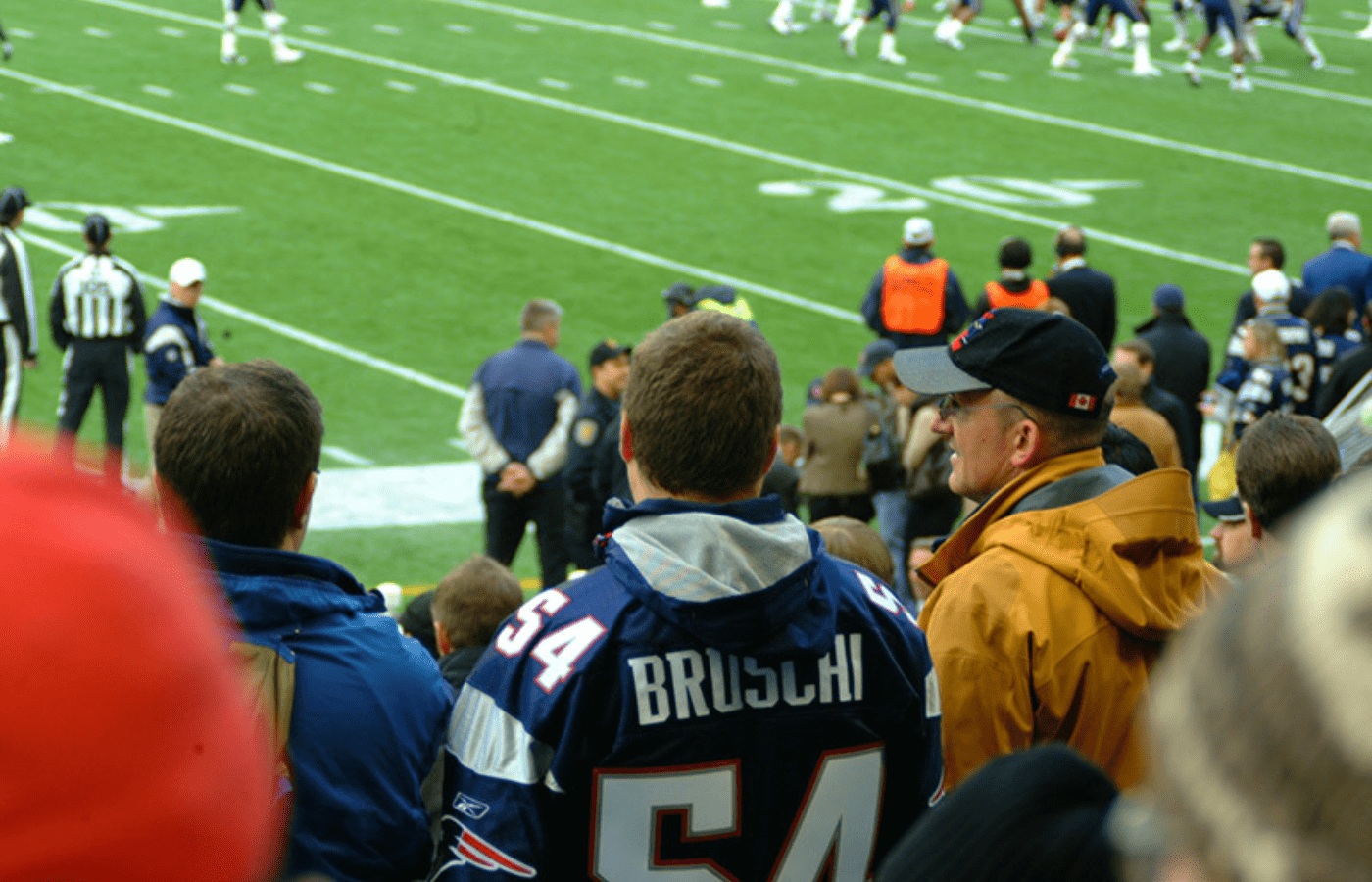 New England Patriots fans watching a football game live