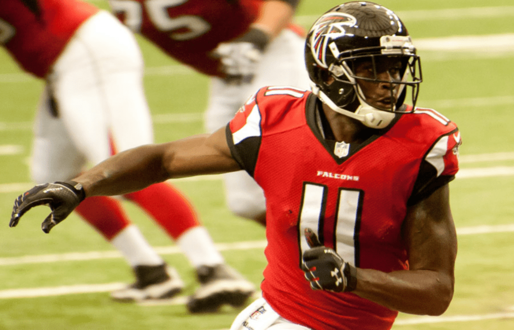 Julio Jones Falcons player poised, game intensity captured