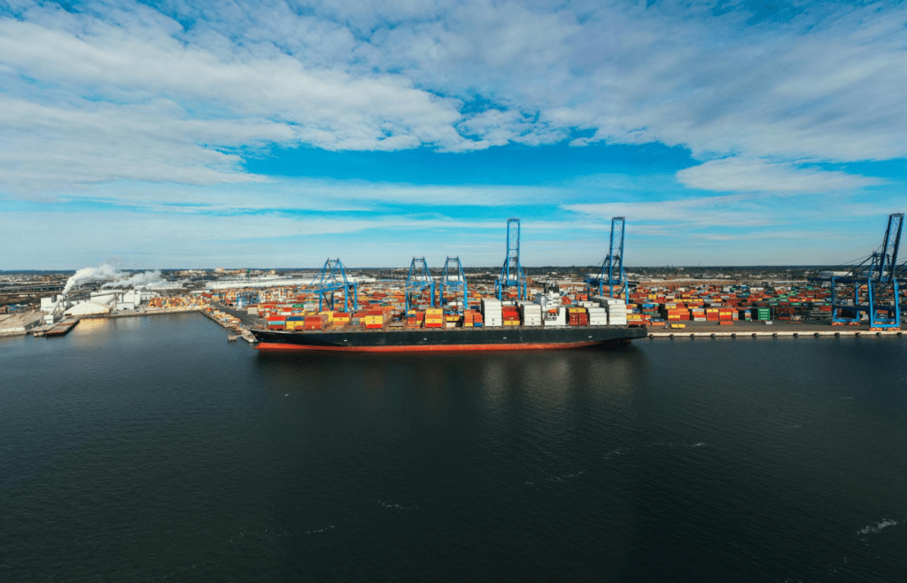 Cargo ships in wide canal