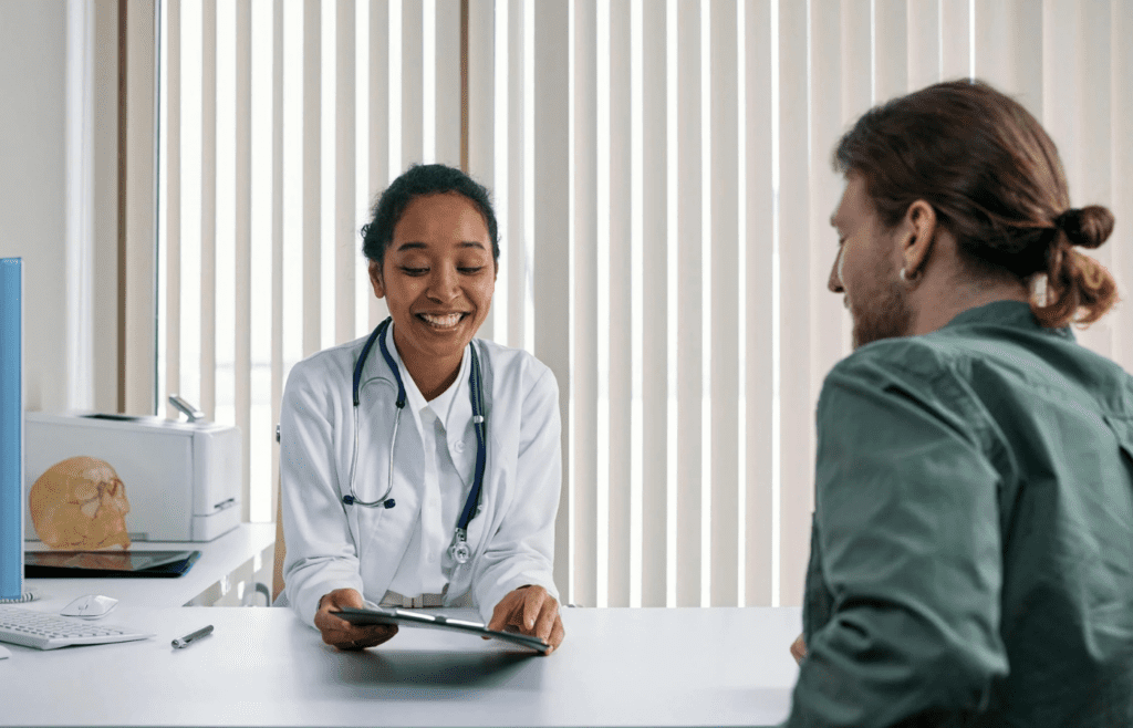 Doctor explaining health data during patient visit