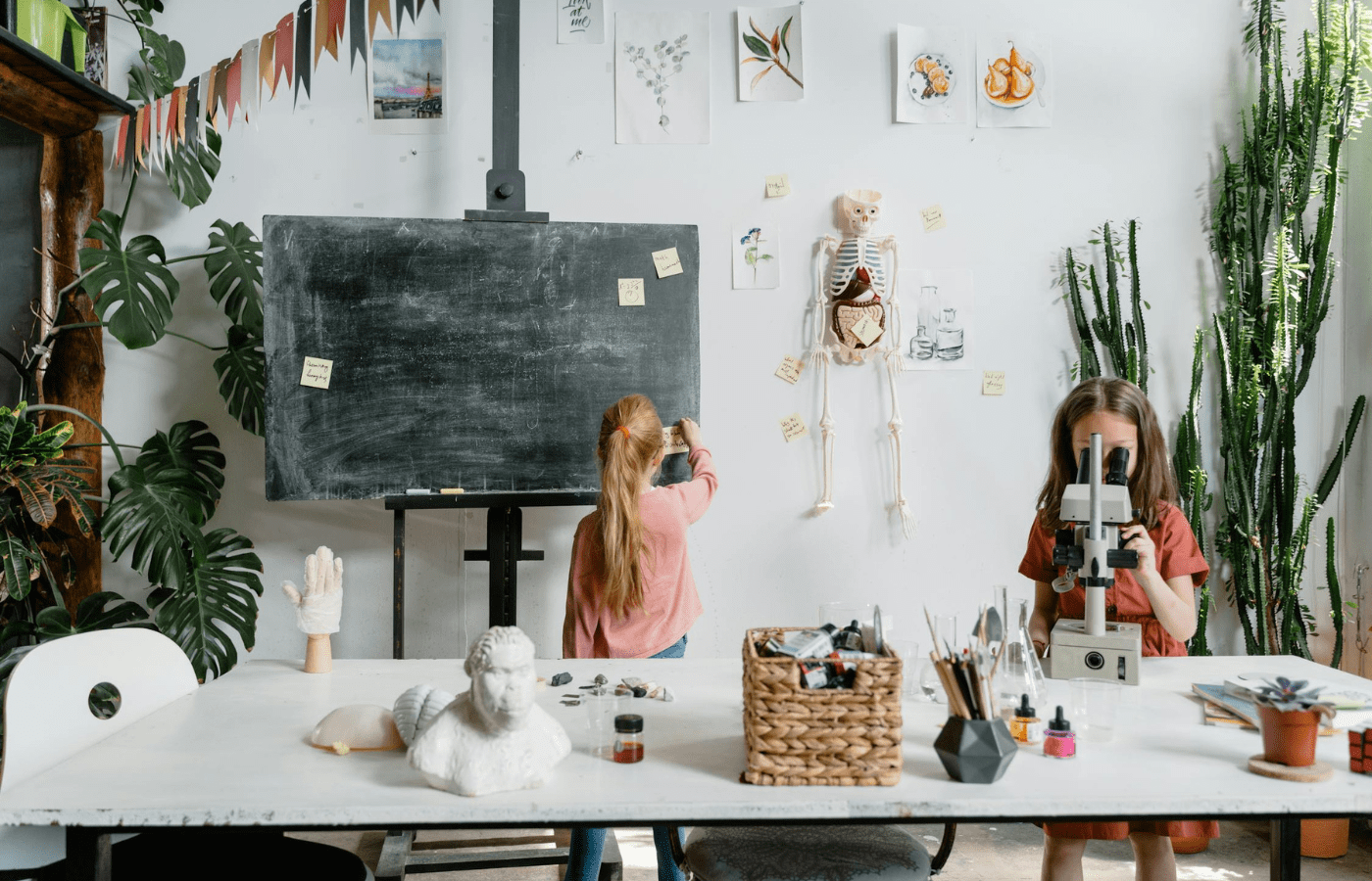Children learning science in a modest school room