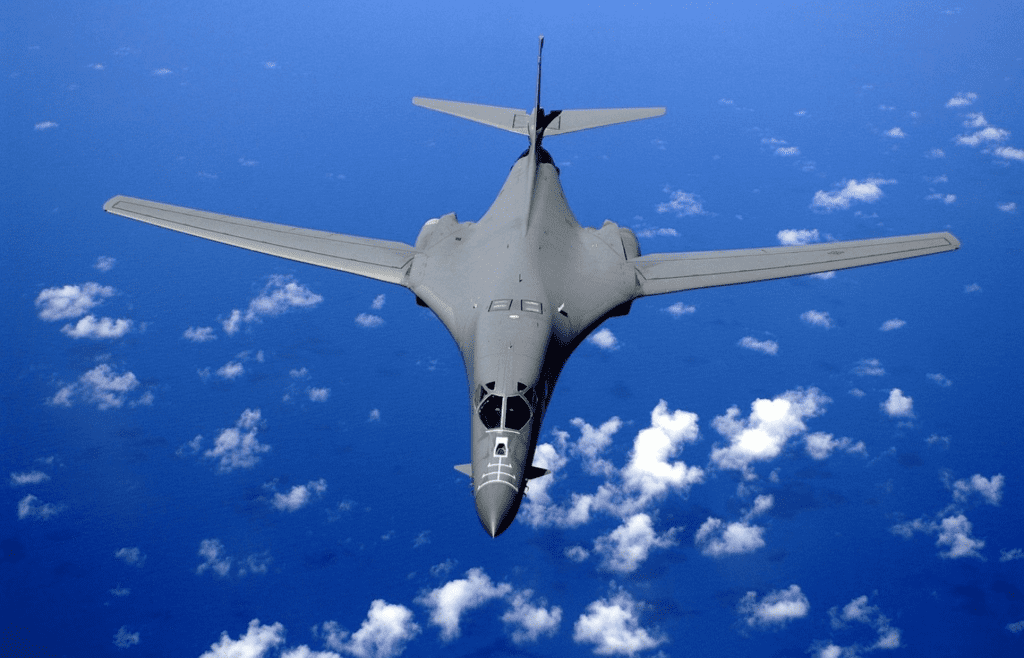 Advanced stealth jet flying over blue sky