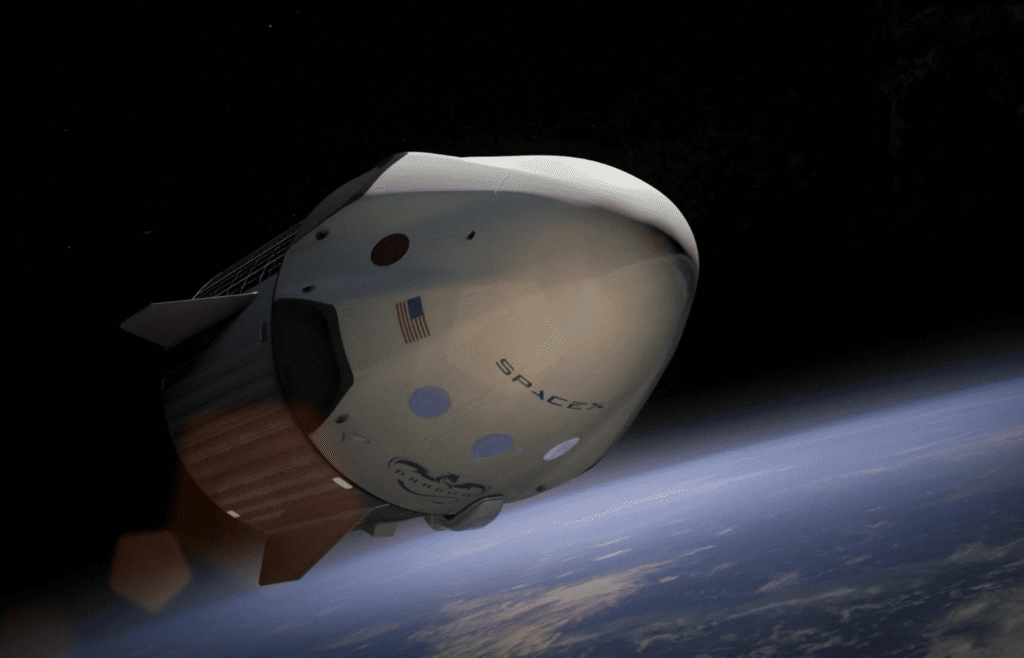 SpaceX rocket flying high above planet Earth