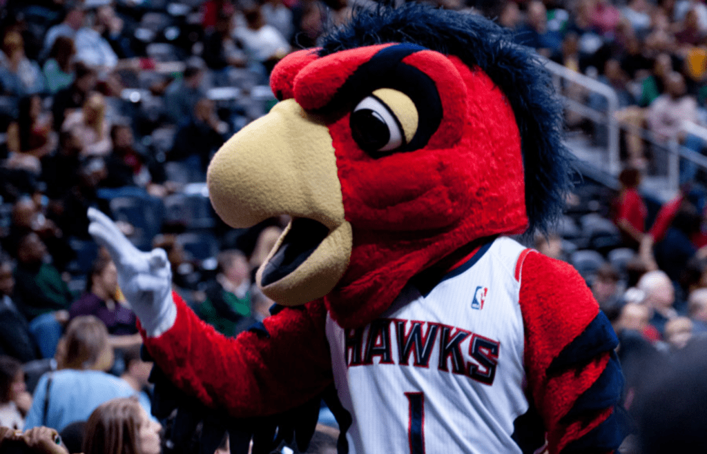 Atlanta Hawks mascot entertaining fans at game