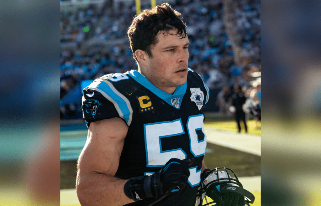 Luke Kuechly Focused play, footballers in action
