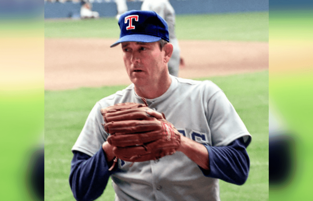 Nolan Ryan wearing a brown gloves