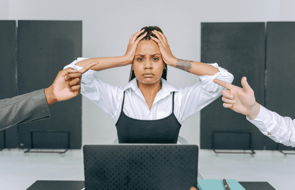 Woman blamed unfairly during team confrontation