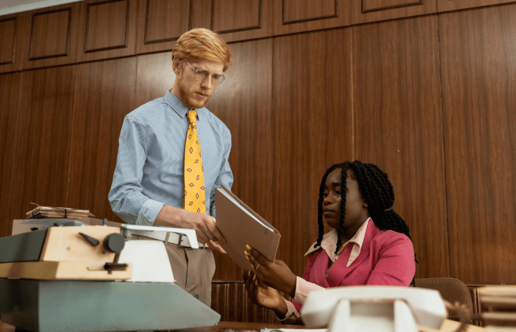 Female manager assigning task to employee
