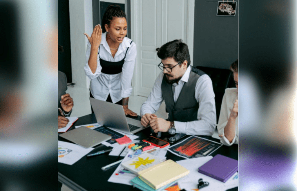 Woman leader frustrated during one-on-one with employee