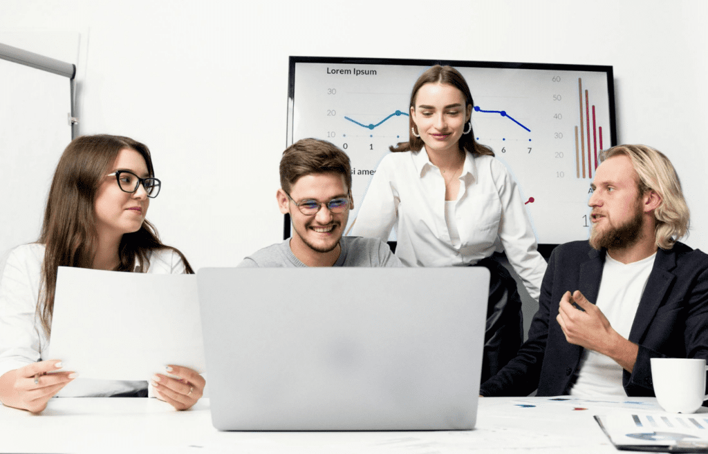 Coworkers in meeting, one tries to outshine others