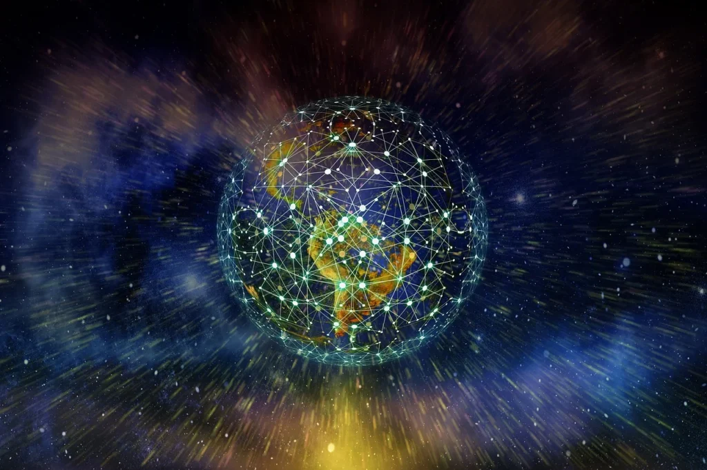 Networked globe showing digital world connections