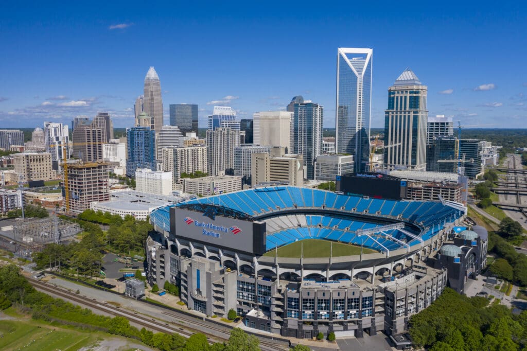 May 01, 2020 - Charlotte, North Carolina, USA: Bank of America Stadium is home to the NFL’s Carolina Panthers in Charlotte, NC.