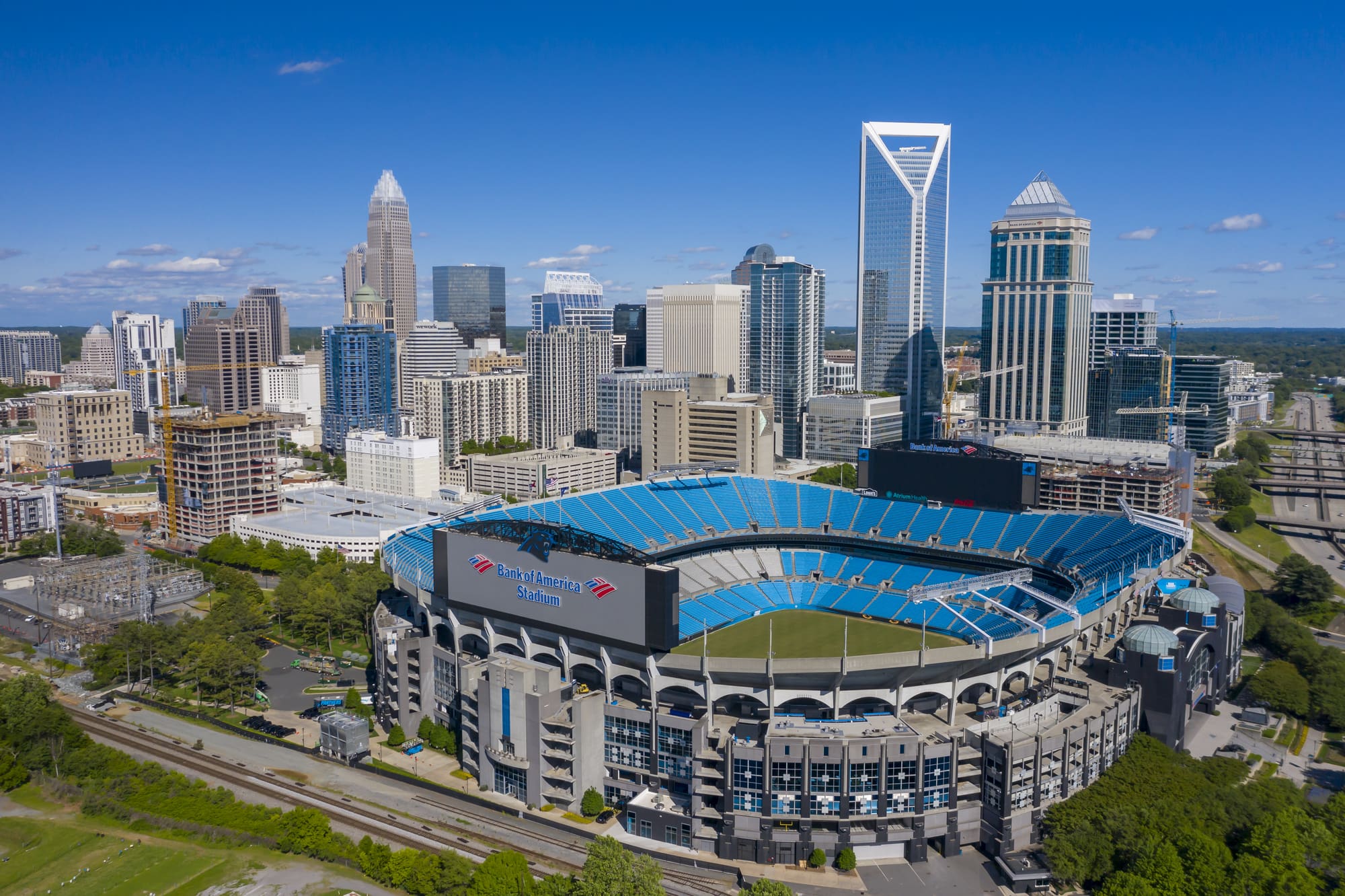 May 01, 2020 - Charlotte, North Carolina, USA: Bank of America Stadium is home to the NFL’s Carolina Panthers in Charlotte, NC.