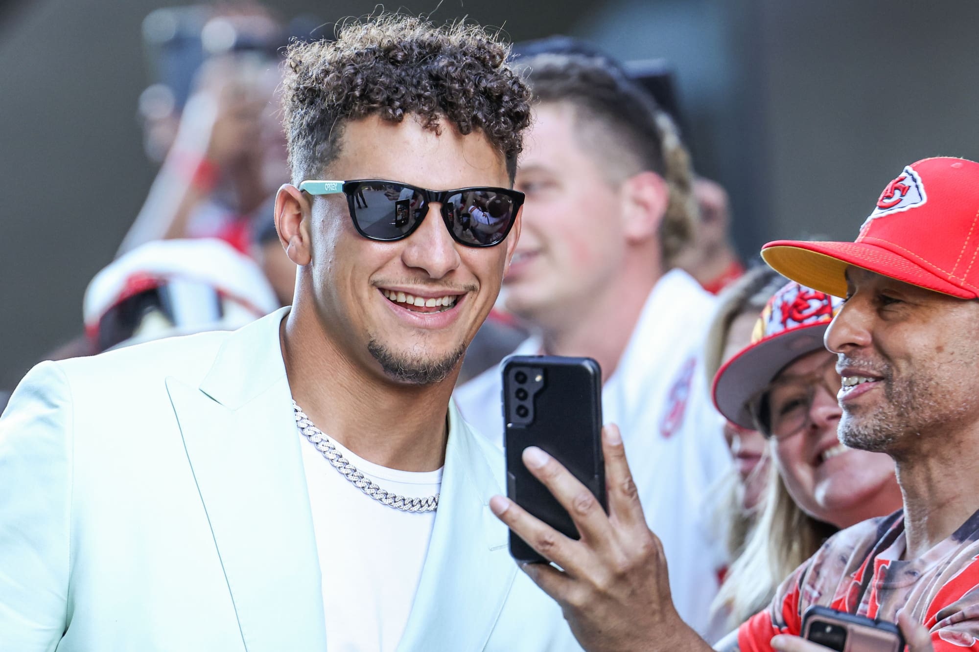 American football quarterback for the Kansas City Chiefs of the National Football League Patrick Mahomes arrives at the Los Angeles Premiere Of Netflix's 'Quarterback' Season 1 held at the Netflix Tudum Theater on July 11, 2023 in Hollywood, Los Angeles, California, United States. (Photo by Xavier Collin/Image Press Agency)