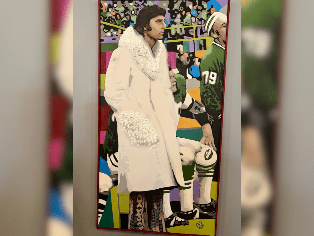 This mural of NFL great Joe Namath, painted by Florida artist Matt Kress, is on the wall at Gameday Live, the new sports grill at the Gadsden Mall.