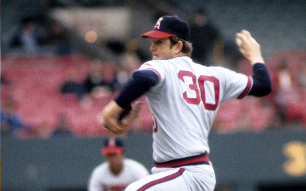 April 1975; Cleveland, OH, USA; FILE PHOTO; California Angels pitcher Nolan Ryan (30) in action during the 1975 season. Mandatory Credit: Malcolm Emmons-USA TODAY Sports