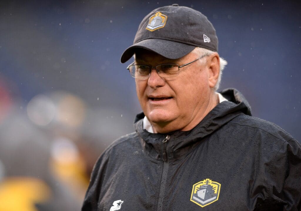 Feb 17, 2019; San Diego, CA, USA; San Diego Fleet head coach Mike Martz looks on before the game against the Atlanta Legends at SDCCU Stadium. Mandatory Credit: Orlando Ramirez-USA TODAY Sports