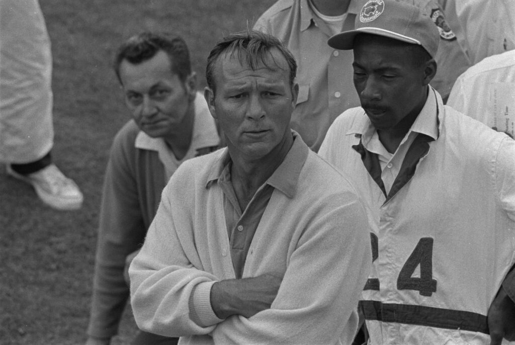 4/13/1969; Augusta, Georgia, USA; Arnold Palmer at the Augusta National GC during the 1969 Masters. Mandatory Credit: Chuck Richardson -The Augusta Chronicle via USA TODAY NETWORK