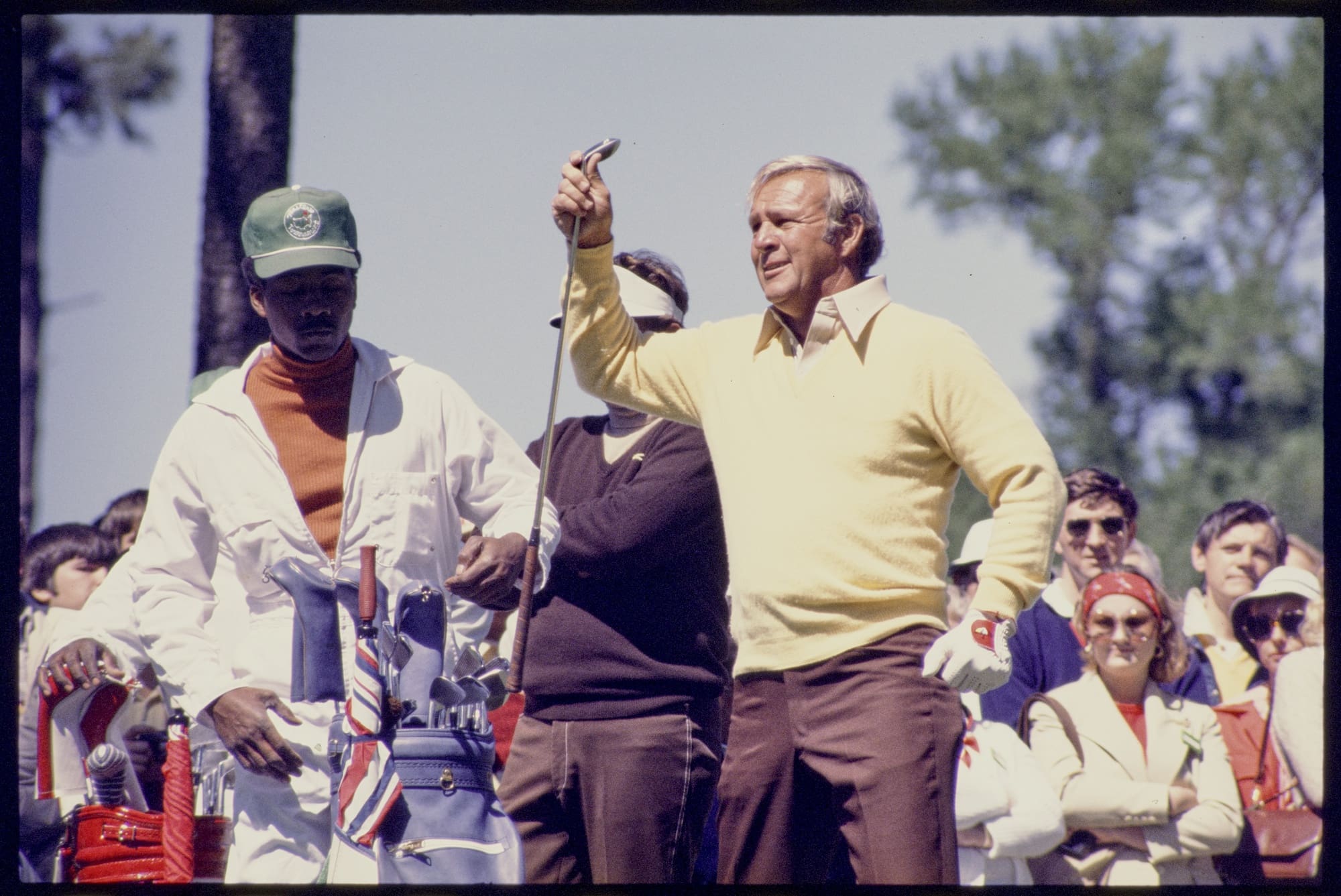 04/06/1977; Augusta, Georgia, USA; Arnold Palmer at the Augusta National Golf Course during the 1977 Masters. Mandatory Credit: Jimmy Middleton -The Augusta Chronicle via USA TODAY NETWORK