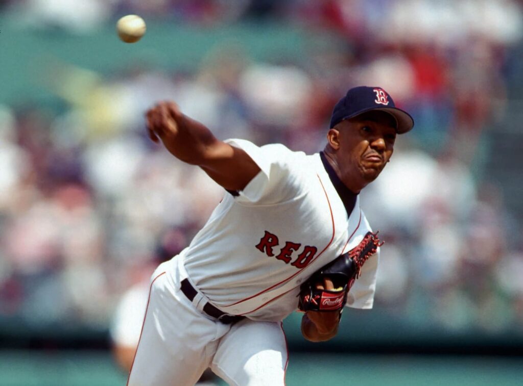 Unknown Date, 1998; Boston, MA, USA; FILE PHOTO; Boston Red Sox pitcher (45) Pedro Martinez during the 1998 season at Fenway Park. Mandatory Credit: Photo By USA TODAY Sports