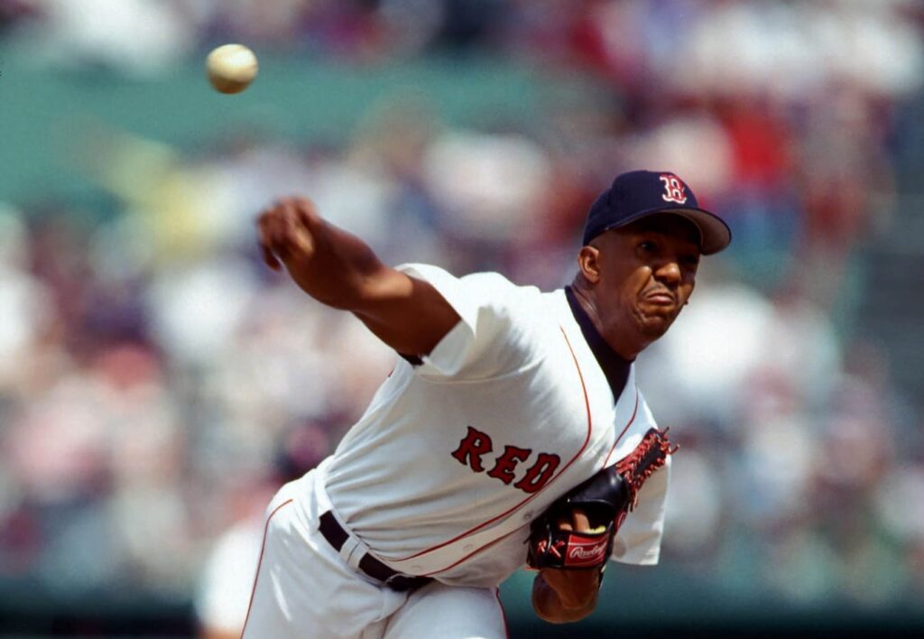 Unknown Date, 1998; Boston, MA, USA; FILE PHOTO; Boston Red Sox pitcher (45) Pedro Martinez during the 1998 season at Fenway Park. Mandatory Credit: Photo By USA TODAY Sports