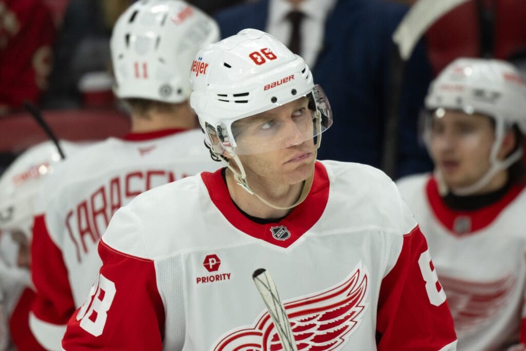 Dec 5, 2024; Ottawa, Ontario, CAN; Detroit Red Wings right wing Patrick Kane (88) skates in the second period against the Ottawa Senators at the Canadian Tire Centre. Mandatory Credit: Marc DesRosiers-Imagn Images