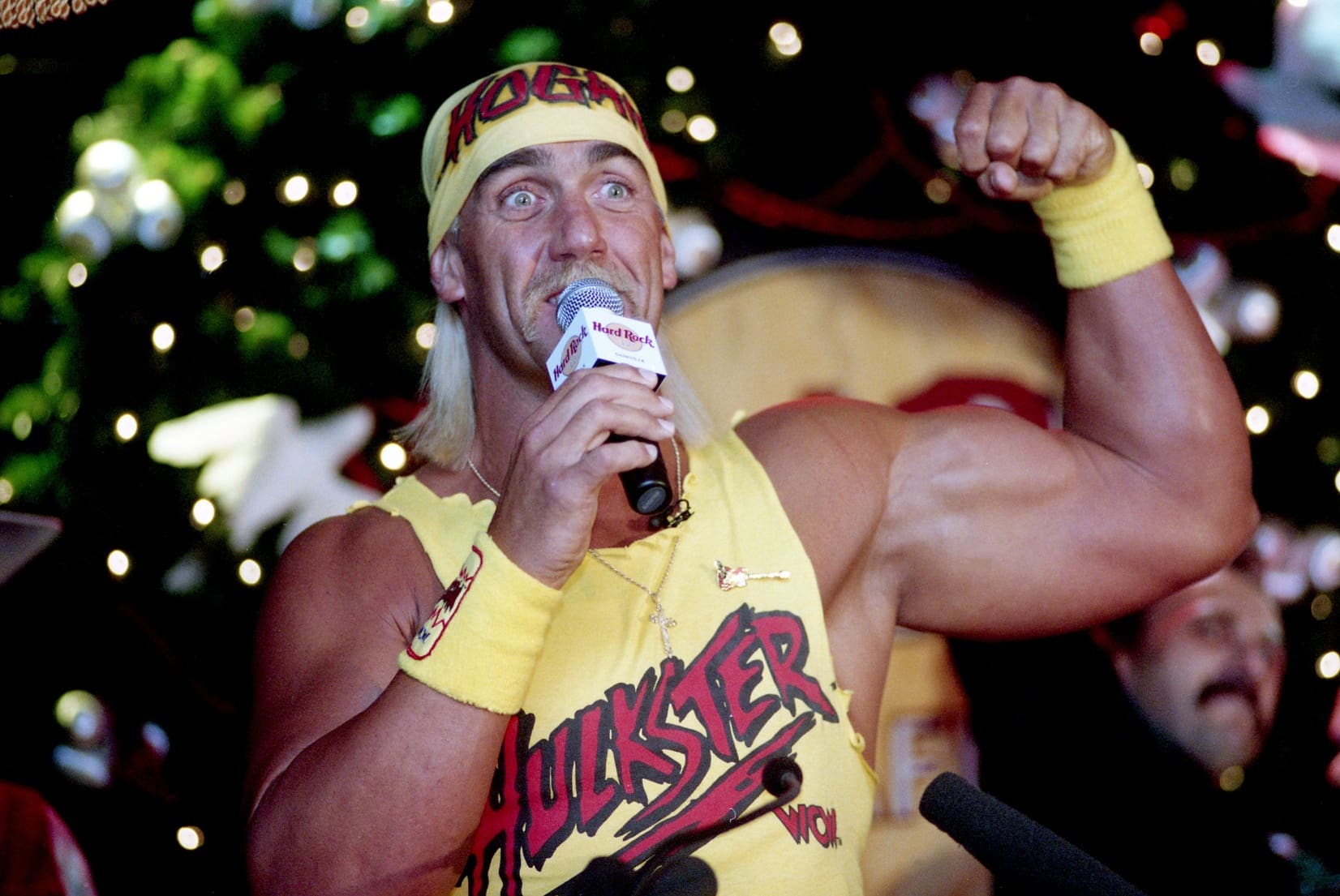 Hulk Hogan talks up the Hulkamania on Dec. 6, 1994, at the Hard Rock Café in Nashville during a press conference promoting the Dec. 27’s Starcade ’94, a pay-per-view wrestling bonanza at Municipal Auditorium. Hogan will battle archrival Butcher in the main event.