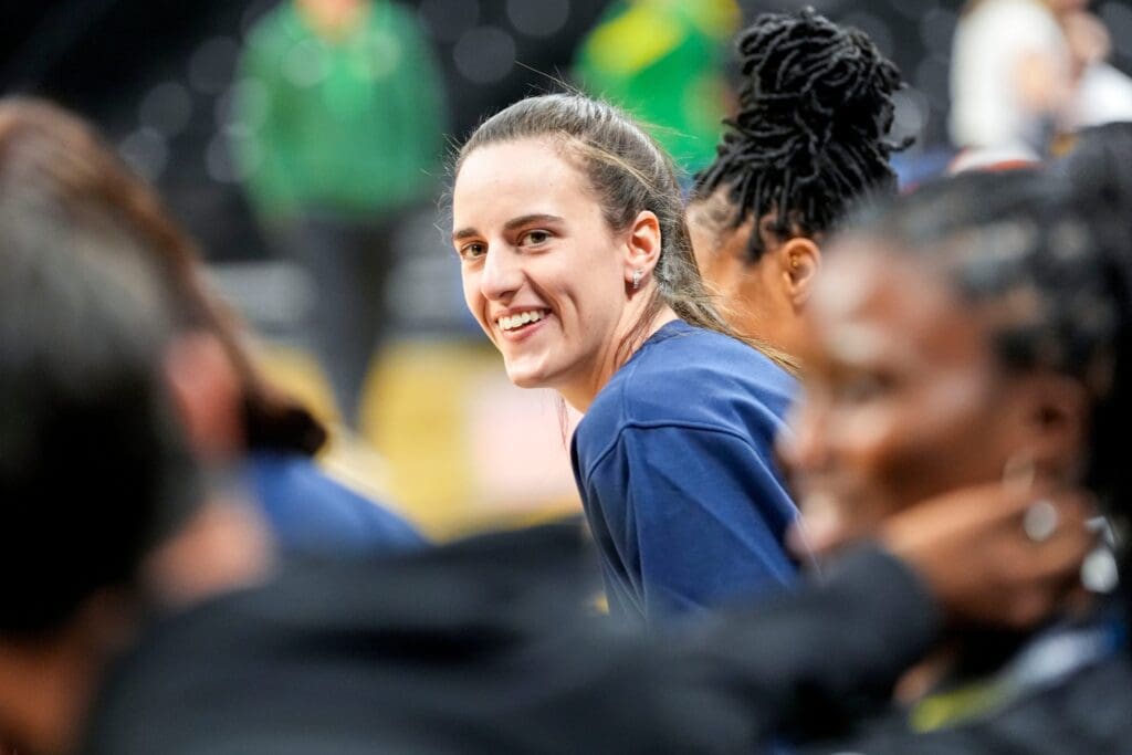 Indiana Fever guard Caitlin Clark (22) warms up before an Indiana Fever game against the Brazil National Team May 4, 2025 at Carver-Hawkeye Arena in Iowa City, Iowa.