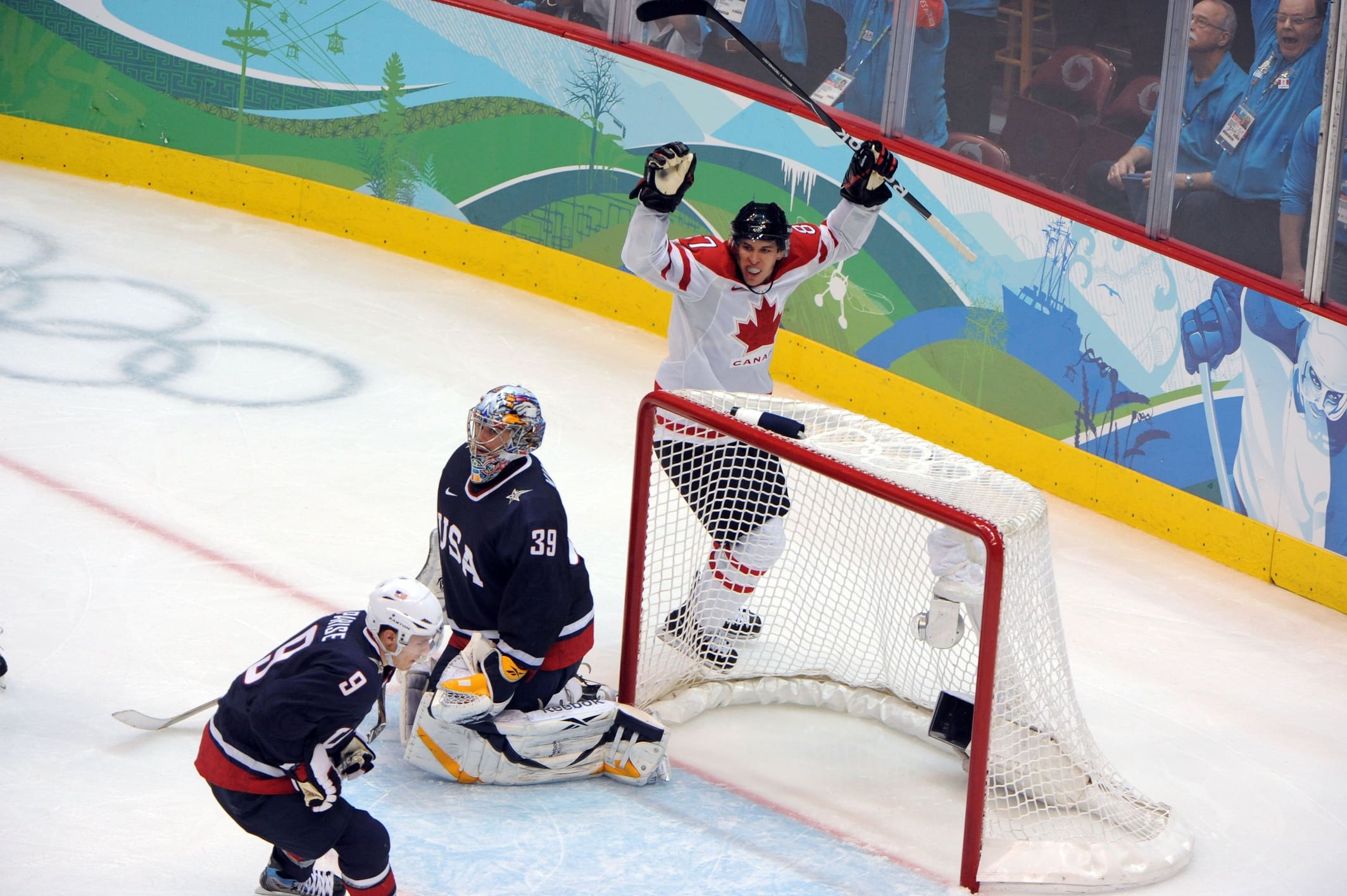 Feb 28, 2010; Vancouver, BC, CANADA; Canada forward Sidney Crosby (87) scores the game winning goal in overtime against the USA during the mens hockey gold medal match in the 2010 Vancouver Winter Olympics at Canada Hockey Place. Mandatory Credit: Kyle Terada-USA TODAY Sports