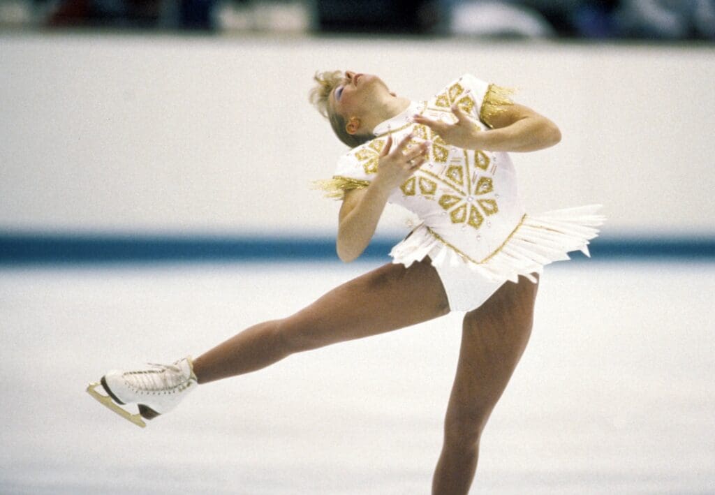 Feb 21, 1992; Albertville, FRANCE; FILE PHOTO; Tonya Harding (USA) competes in the womens free skate individual competition during the 1992 Albertville Olympics at Halle Olympique. Mandatory Credit: MPS-USA TODAY Sports